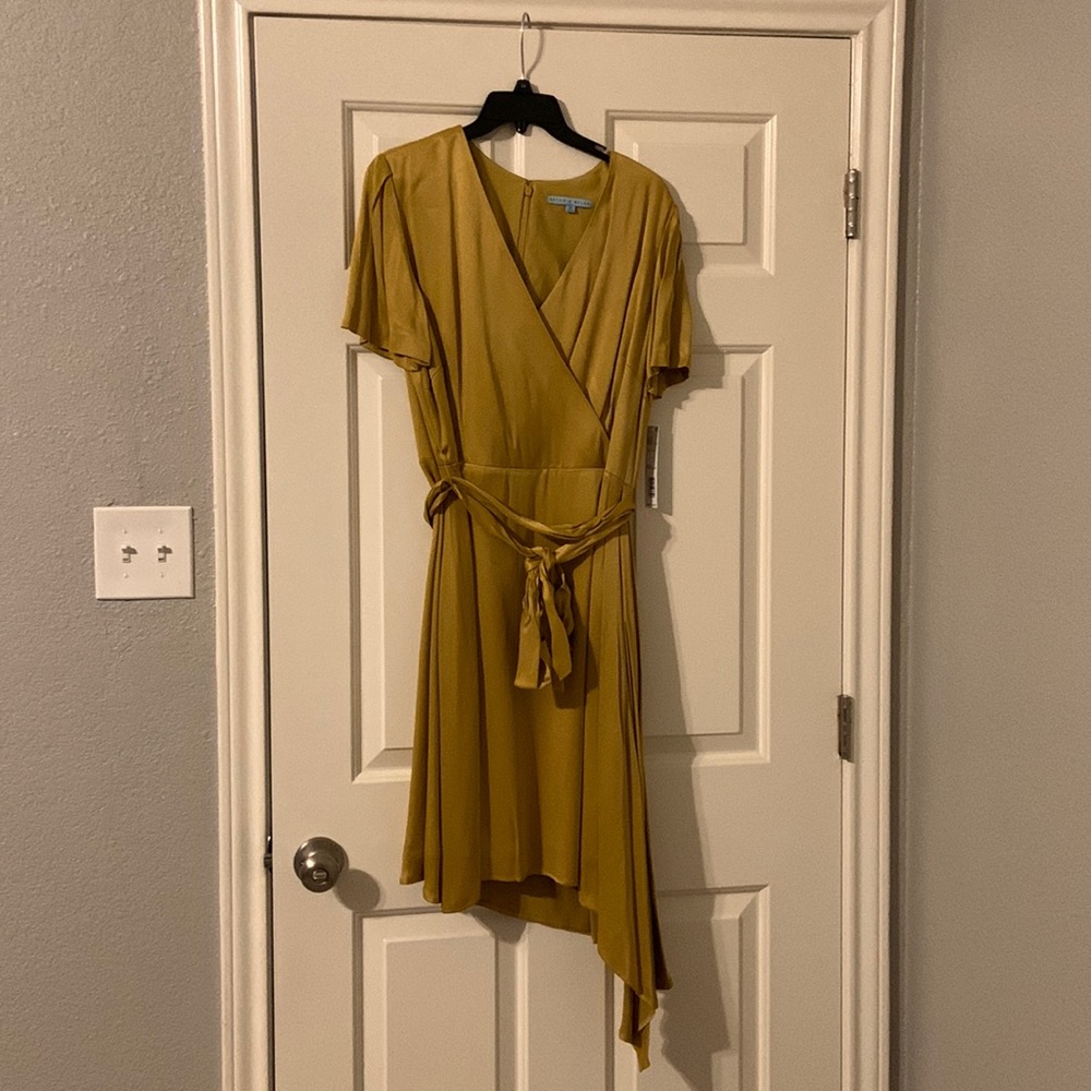 Antonio Melani Layla Satin Asymmetrical Hem Faux Wrap Dress